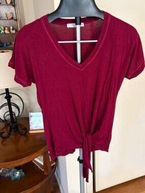 Veronica M Essentials Front Tie Tee burgundy